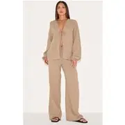 Tall Mushroom Textured Cheesecloth Wide Leg Pants, Mushroom
