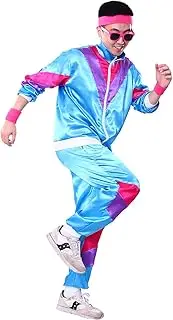 Joyesplay 80s 90s Costume Men Women Retro 80s Tracksuit 1980s Disco Costume Fancy Dress Workout Costumes for Adult 80s Shell Suit for Men Women Outfits Adults Halloween 80s 90s Theme Party