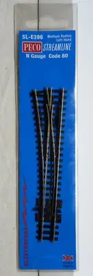 Peco SL-E396 N Scale Medium Radius Left Hand Turnout/Point Electrofrog