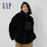 在飛比找蝦皮商城優惠-Gap 女裝 仿羊羔絨立領保暖外套-黑色(446030)