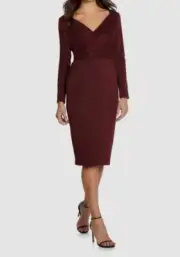 $195 Aidan Mattox Women's Red Metallic V Neck Dress Size 4