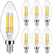 DiCUNO E14 Candle LED Bulb, 4W, 550LM, 40W Equivalent E14 Filament Light Bulb, Natural White 4000K, SES C35 Clear Small Edison Screw Lamp for Chandeliers, Pack of 6