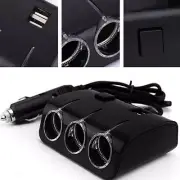Car USB Port Charger Black 3 Way Cigarette Lighter Socket Splitter Power Adapter