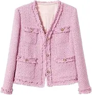 [Generic] Women V-Neck Tassel Woven Slimming Short Jacket Versatile Commuting Top Coat
