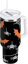 RPLIFE Halloween Spiders Webs Black Tumbler, Stainless Steel Coffee Mug, Straw Water Bottle