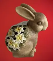 Ceramic Bunny Rabbit Luminary Flameless LED Candle Changing Light Timer New