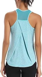 KiRYu Womens Workout Tops for Women Racerback Tank Tops Mesh Yoga Shirts Athletic Running Tank Tops Sleeveless Gym Clothes Lake Blue