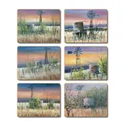 Country Kitchen Windmills Water Tanks Cinnamon Cork Backed Drink Coasters Set 6