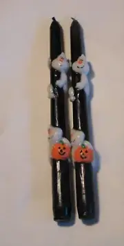 Decorative Halloween Black Stick Candles 10" Tall Ghosts Jack-O-Lanterns
