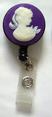 Purple CAMEO Retractable Key Card Holder ID Badge Reel Security Keychain Ring