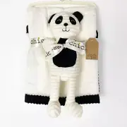 Chick Pea Panda Bear Cream Black Baby Blanket Set NWT