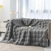 Super Soft Faux Fur Throw Blanket Warm Cozy Fluffy Blanket Throw Luxury Decorative Blanket Throw Reversible Thickness Skin Friendly Plush Throw Blanket Plush Cozy Blankets for Bed Sofa (Light Grey)