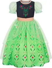 [Marendyee] Princess Dress for Girls Halloween Costume Sparkly Tulle Mesh Puff Sleeve Cosplay Outfit Birthday Gift