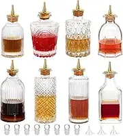 SuproBarware GLass Bitters Bottle 8pcs Set for Cocktail with Zinc Alloy Dasher Top for Cocktail and Display (8pcs)