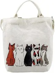 [EatingBiting] 12.60'' Women Cartoon Lucky Cats Canvas Tote Shopping Handbag Beach Purse Shoulder Bag, Multicoloured, Large