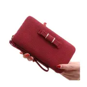 Multifunctional Litchi Texture Buckle PU Ladies Handbag Bow Wallet(Red)