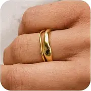 [YUBHEP] 2PCS Gold Rings for Women 14k Gold Plated Stackable Thin Rings for Women Rings Non Tarnish Rings Aesthetic Jewelry Size for 6-10