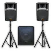 E-Lektron Trinity Q308 2600W Bluetooth Sound System with 2X12" inch Active Speakers 18" Active Subwoofer Stands for Event DJ Party Disco Night