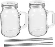 TIDTALEO 2 Sets Capacity Juice Cups with Straw Drinking Bottles Glass Tumbler with Handle for Milk Tea and Beverages
