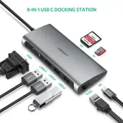 8 in 1 USB C Hub 1080p VGA Data Ethernet PD SD TF Adapter for Macbook Pixel Dell
