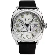 Szanto Men's Watch Officer Coin Cushion Silver Tone Dial Black Strap SZ 6202E