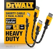 [DEWALT] Heavy Duty Short USB C to USB C 60W Cable (2 Pack 6in.), Durable Type C Fast Charging Nylon Braided Cord, Compatible with iPhone 16/15 Series, Android Samsung Galaxy S24/S23/S22/ Ultra