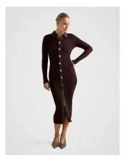 [Forever New] Alex Vegan Leather Insert Midi Dress in Brown