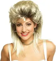 Swiking Blonde Mullet Wigs for Women Ombre Black Curly Soft Heat Resistant Shoulder Length Hair 80s Rocker Cosplay Dark Roots Synthetic Wigs Unisex Adult