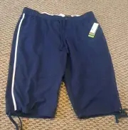 Tek Gear Semi-Fitted Active Capri Pants Navy w/white stripe, Size XL NWT