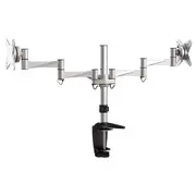 Brateck BT-LDT02-C024 Elegant Aluminium Dual LCD Monitor Table Stand w/Arm&Desk Clamp Silver VESA75/100mm Up to27"