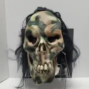 Vintage Camouflage Skeleton Rubber Halloween Mask Black Hair Don Post NWT