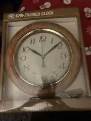 Vintage Round Wall Clock Baker, Hart & Stuart Oak Trim Quartz Taiwan