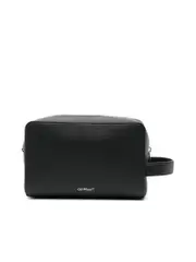 Off White Diagonal Stripe Pebbled Leather Pouch