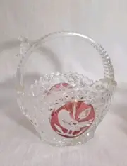 VINTAGE HOFBAUER BYRDES LEAD CRYSTAL RUBY RED BIRDS SMALL BASKET 7''