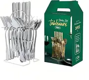 [Taoluwin] Silverware Set, 24Pcs Stainless Steel Flatware Set, Mirror Polished Cutlery Set with Knives, Forks, and Spoons for Everyday Dining, Dishwasher Safe