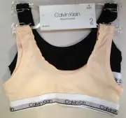 NWT CALVIN KLEIN GIRLS MODERN COTTON 1 BLACK 1 PEACH BRALETTE BRA 7-8 M