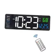 Digital Wall Clock, 16’’ Large LED Wall Clock with Remote Control, 16'' Black