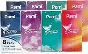 PAMI Ultra-Soft Pocket Tissues [8 Packs x 10 Tissues Per Pack] - 3-Ply Paper Facial Tissues For Purse, Pocket, Car - Strong & Absorbent Paper Handkerchiefs