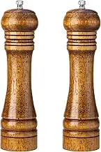 Wooden Salt and Pepper Grinder Set, 2 Pcs Wood Salt Mill Salt and Pepper Grinder Set Adjustable Coarseness Pepper Mill Grinder Refillable Ceramic Grinding Mechanism 8 Inch for Seasonings Spices