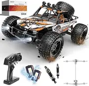 DEERC 1:10 Large RC Truck W/Lights, 30KM/H Fast RC Car for Adults & Boys, 4X4 Off-Road Hobby RC Monster Truck, 2 Rechargeable Batteries, 2.4 GHz All Terrain Remote Control Car Toys for 30mins Fun