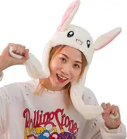 Bunny Hat Ear Moving Jumping Hat Kawaii Plush Rabbit Ear Crazy Hat for Women Girls Kid Cosplay Christmas Party Holiday Hat
