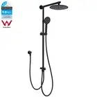 Round 8/10/12'' Dual Shower Head On Sliding Rail Wall Arm Diverter Combo Black