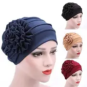 Women's Hats Spring Summer Plain Color Floral Beanie Hat Muslim Stretch Turban Hat Cap Hair Loss Headwear Hijab Cap