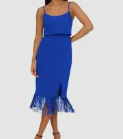 Aidan by Adrianna Papell Women Blue Fold-Over Fringe-Hem Sheath Dress Size 10