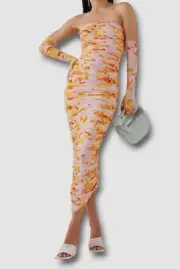 $1800 Alex Perry Women's Pink Floral Strapless Parton Bodycon Dress Size 6