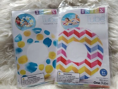 2 Intex Colorful Tube 36" Diameter Inflatable Floating Intertube New Seal