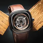 SEVENFRIDAY P2C-01 豌豆射手自動上鍊機械錶 送禮推薦-咖啡色/47X47.6MM