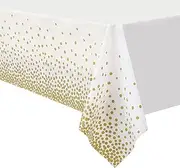 4 Packs Rectangular Gold Dot Party Tablecloths White Waterproof Disposable Plastic Tablecloths for Decoration, New Year, Baby Showers, Birthdays, Weddings (Golden Dot)