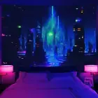 Anime Wall Art Blacklight Poster UV Reactive Tapestry Wall Hanging Fantasy City