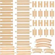 40 Pcs Wooden Male Female Train Track Adapters Straight Wood Train Track Bulk Train Track Expansion Packs Compatible with All Major Trains Railway